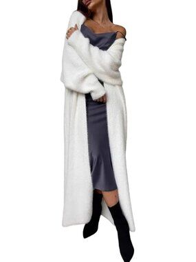 Cozy Women's Fuzzy Long Sleeve Open Front Duster Cardigan for Loungewear